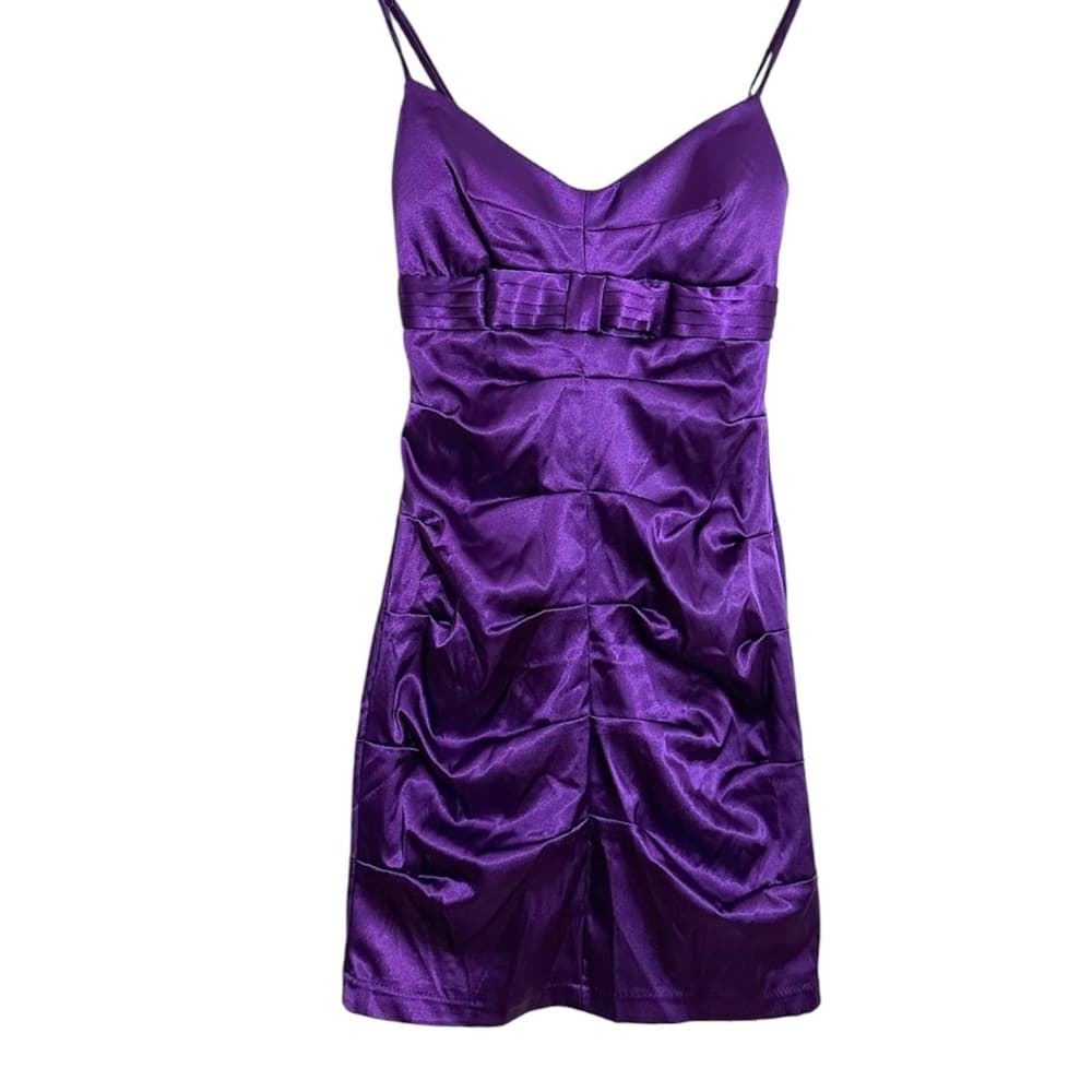 B. Darlin Purple Mini Cocktail Party Dress with Bow Detail Y2K Juniors Size 5/6 - Thumbnail 7