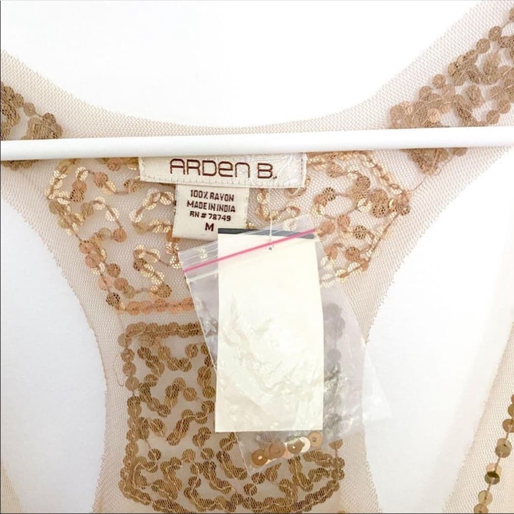 NWT Gold Sequin Sexy Sheer Nude Illusion Mini Dress Arden B Deadstock Y2K Medium