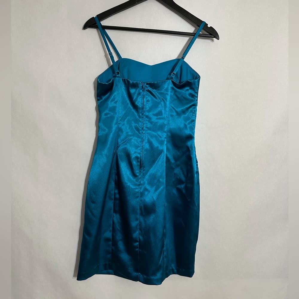 NWT A. Byer Satin Teal Cocktail Dress Pleated Bodice Size 3 | Y2K Deadstock Prom - Thumbnail 9