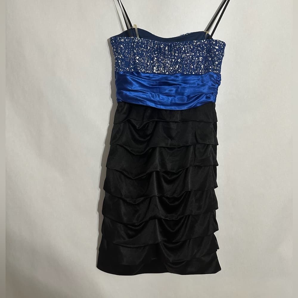 Speechless Glitter Bodice Layered Ruffle Mini Dress Y2K Blue & Black Size Small - Thumbnail 3