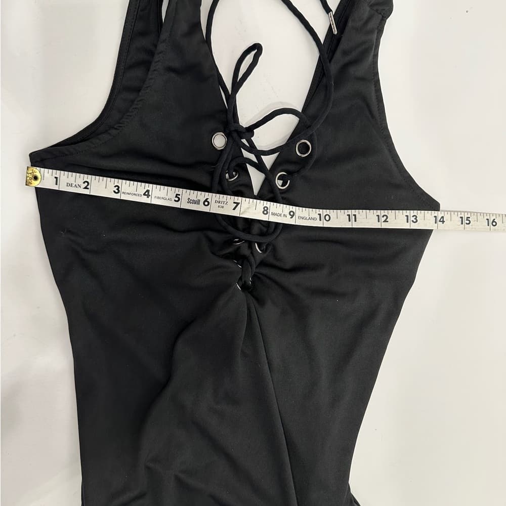 Black Lace-Up Corset-Side Style Super Mini Dress Sleeveless Stretch Bodycon Y2K - Thumbnail 6