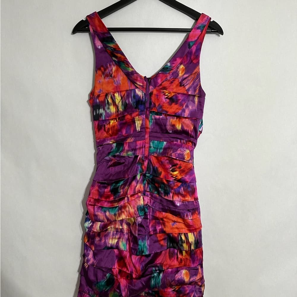 Express Design Studio Multicolor Silk Bodycon Mini Dress Size 6 Glam Cocktail - Thumbnail 2