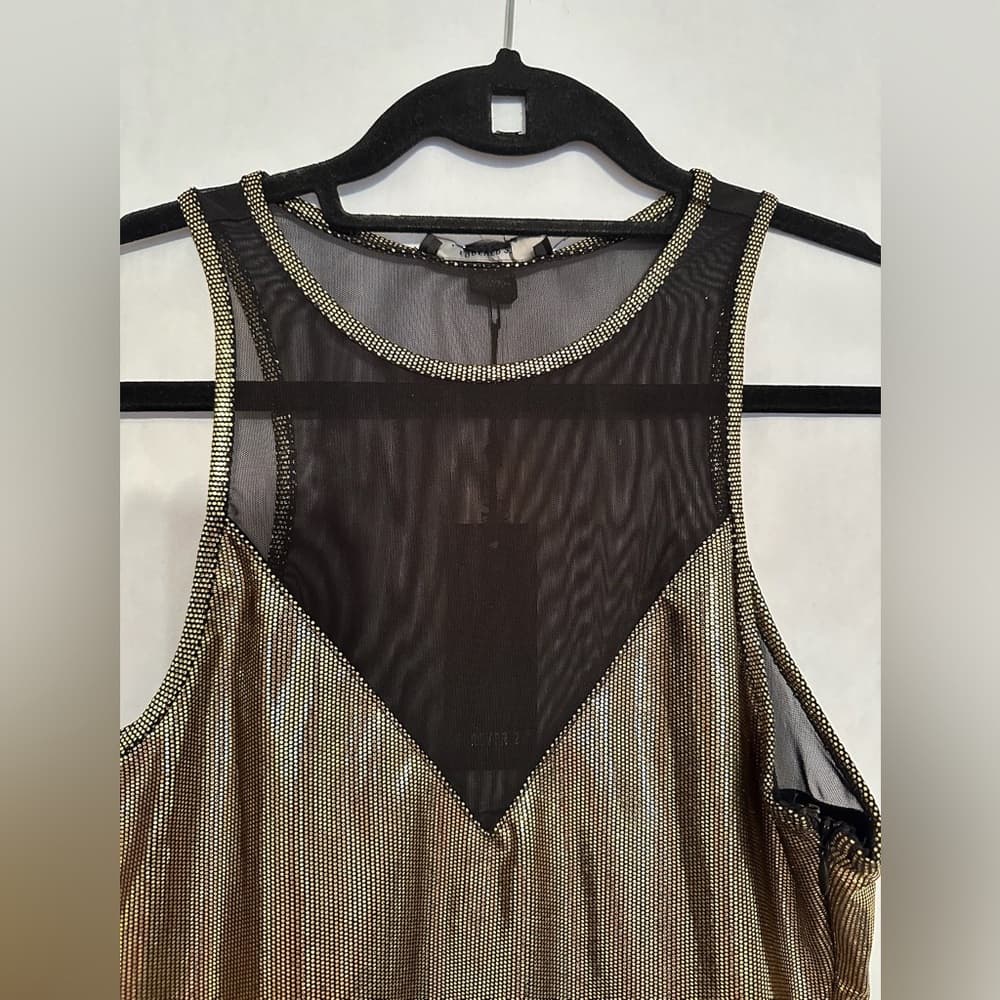NWT Forever 21 Metallic Gold Mesh Racerback Bodycon Mini Dress - Size Medium - Thumbnail 3
