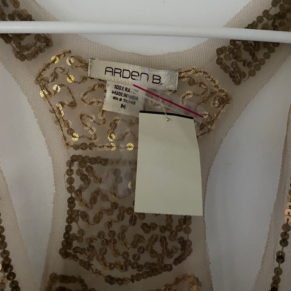NWT Gold Sequin Sexy Sheer Nude Illusion Mini Dress Arden B Deadstock Y2K Medium - Thumbnail 4