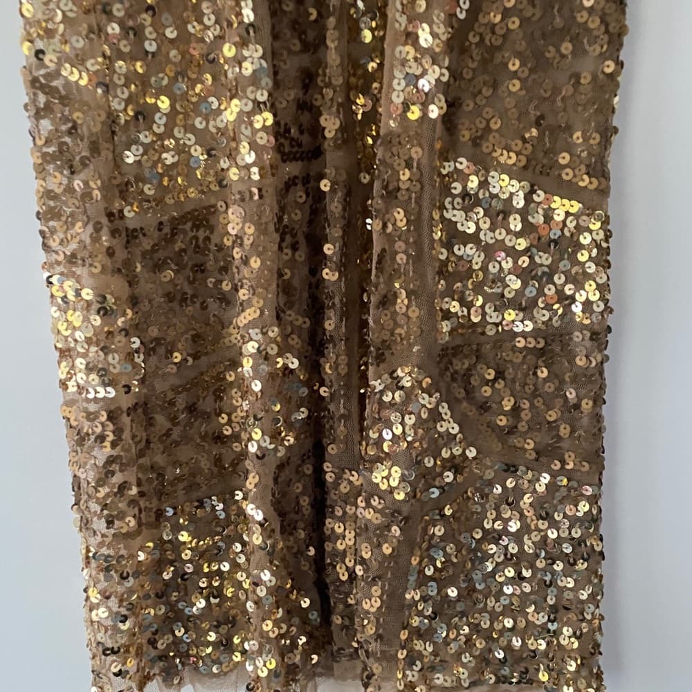 NWT Gold Sequin Sexy Sheer Nude Illusion Mini Dress Arden B Deadstock Y2K Medium - Thumbnail 15