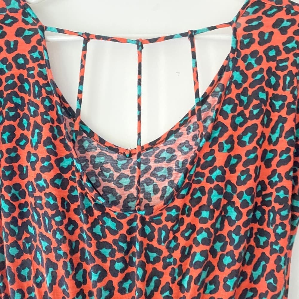 Neon Orange Teal Cheetah Print Mini Dress - Thumbnail 4
