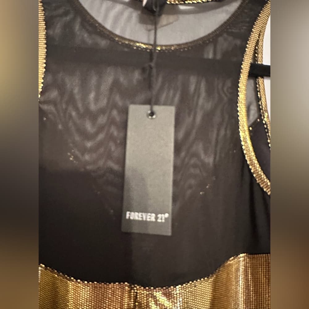 NWT Forever 21 Metallic Gold Mesh Racerback Bodycon Mini Dress - Size Medium - Thumbnail 4