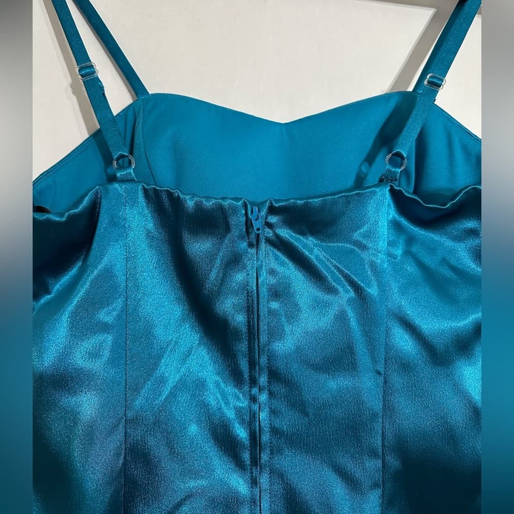 NWT A. Byer Satin Teal Cocktail Dress Pleated Bodice Size 3 | Y2K Deadstock Prom - Thumbnail 10