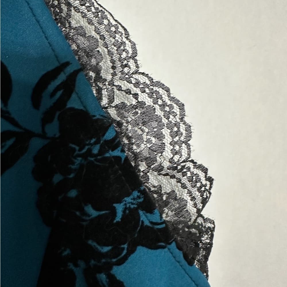 Trixxi Teal Black Velvet Burnout Floral Lace Halter Dress Y2K Size Juniors 9 - Thumbnail 3