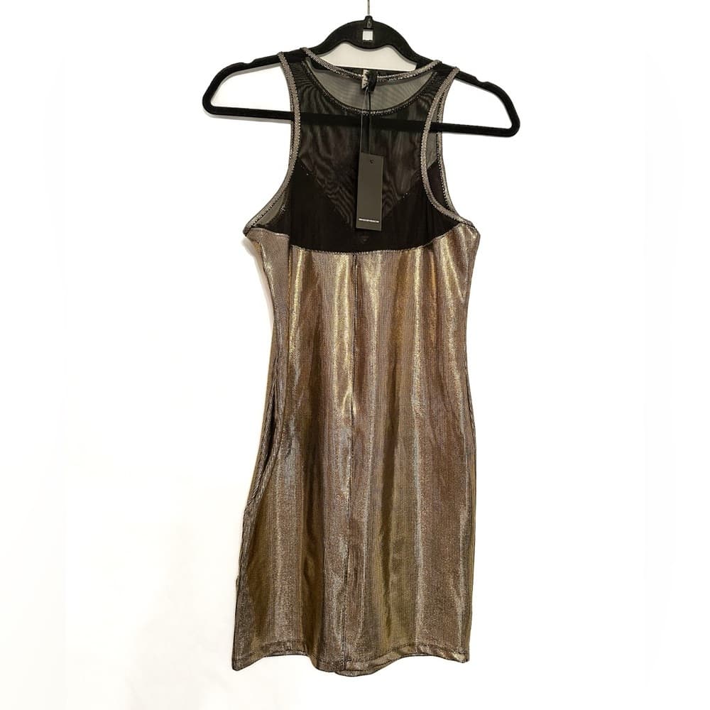 NWT Forever 21 Metallic Gold Mesh Racerback Bodycon Mini Dress - Size Medium - Thumbnail 2
