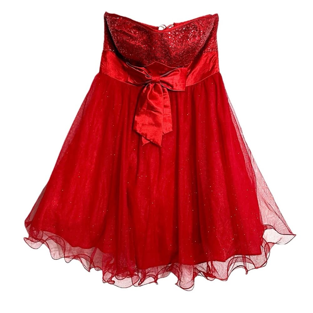 Deb Strapless Red Tulle Corset Dress Lace Up Party Prom Homecoming 11/12 Juniors - Thumbnail 9