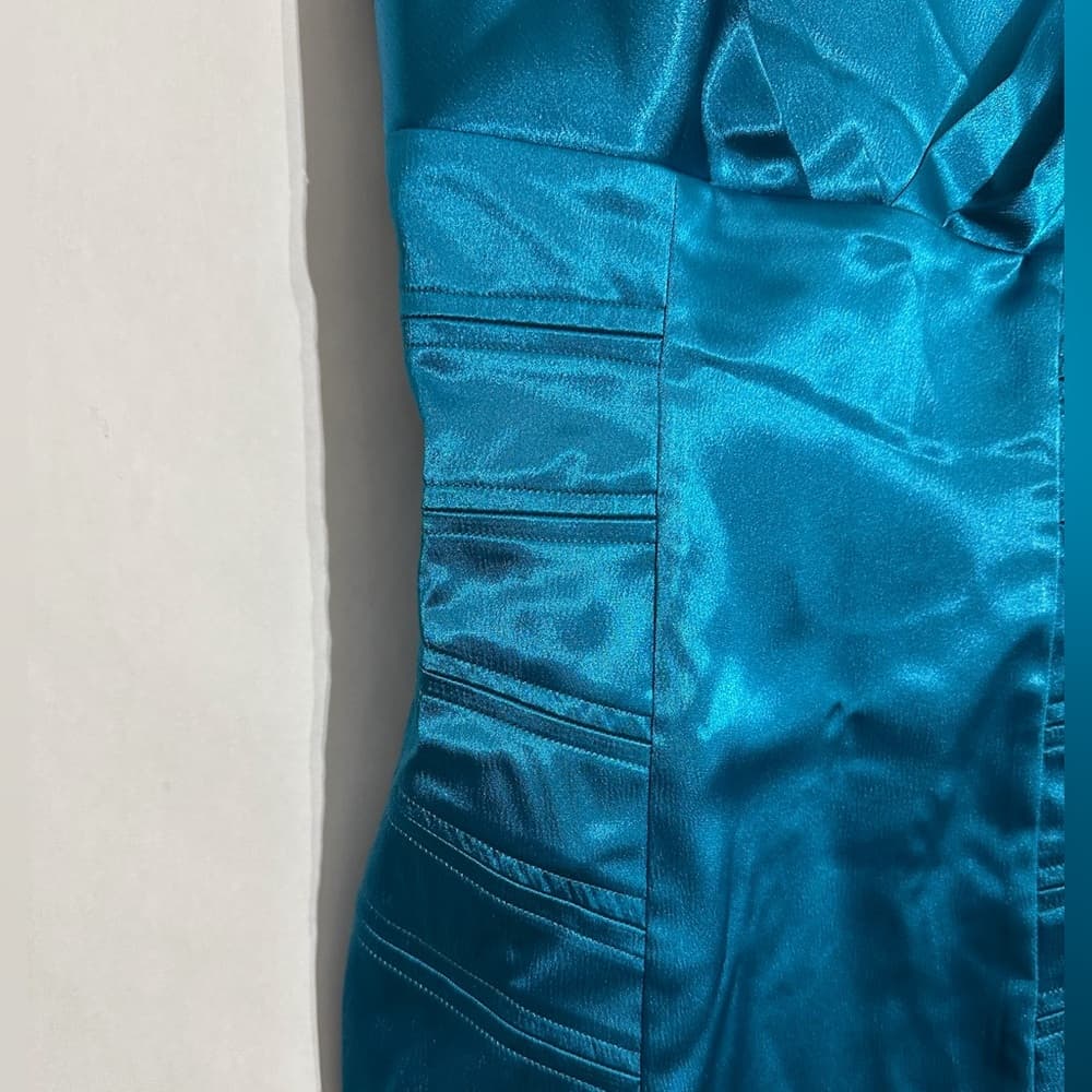 NWT A. Byer Satin Teal Cocktail Dress Pleated Bodice Size 3 | Y2K Deadstock Prom - Thumbnail 2