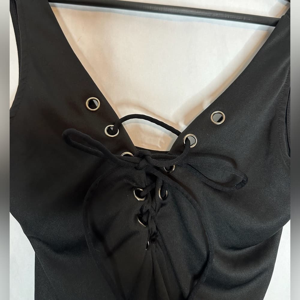 Black Lace-Up Corset-Side Style Super Mini Dress Sleeveless Stretch Bodycon Y2K - Thumbnail 3
