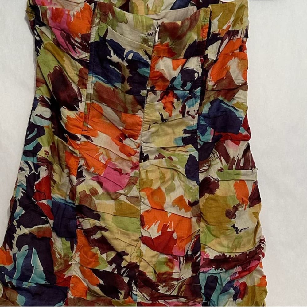 NWT BB Dakota Strapless Ruched Watercolor Floral Print Mini Dress Size 10 - Thumbnail 9