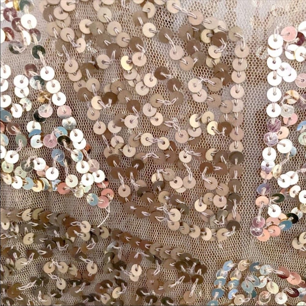 NWT Gold Sequin Sexy Sheer Nude Illusion Mini Dress Arden B Deadstock Y2K Medium - Thumbnail 5