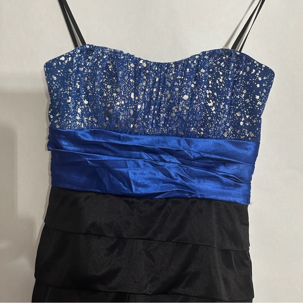 Speechless Glitter Bodice Layered Ruffle Mini Dress Y2K Blue & Black Size Small - Thumbnail 2