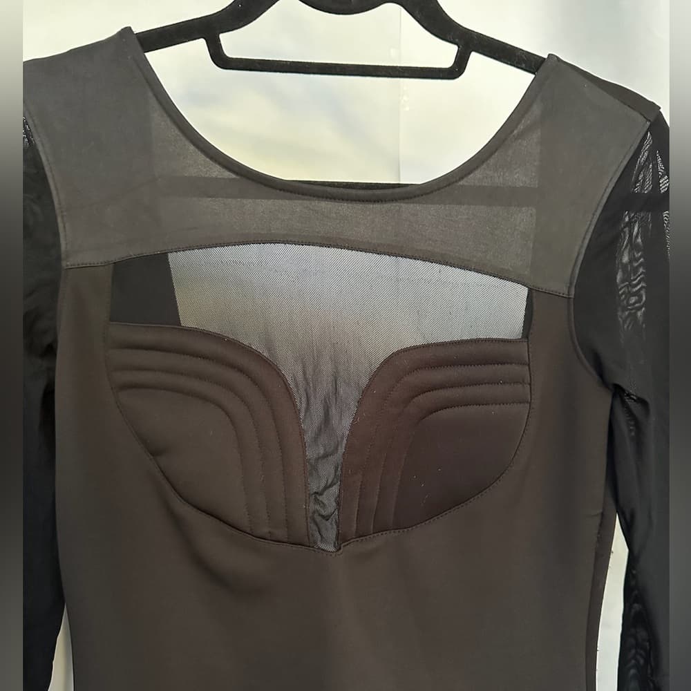 Nasty Gal Black Dress Mesh Front Long Sleeve Bodycon Futuristic Size Medium - Thumbnail 4