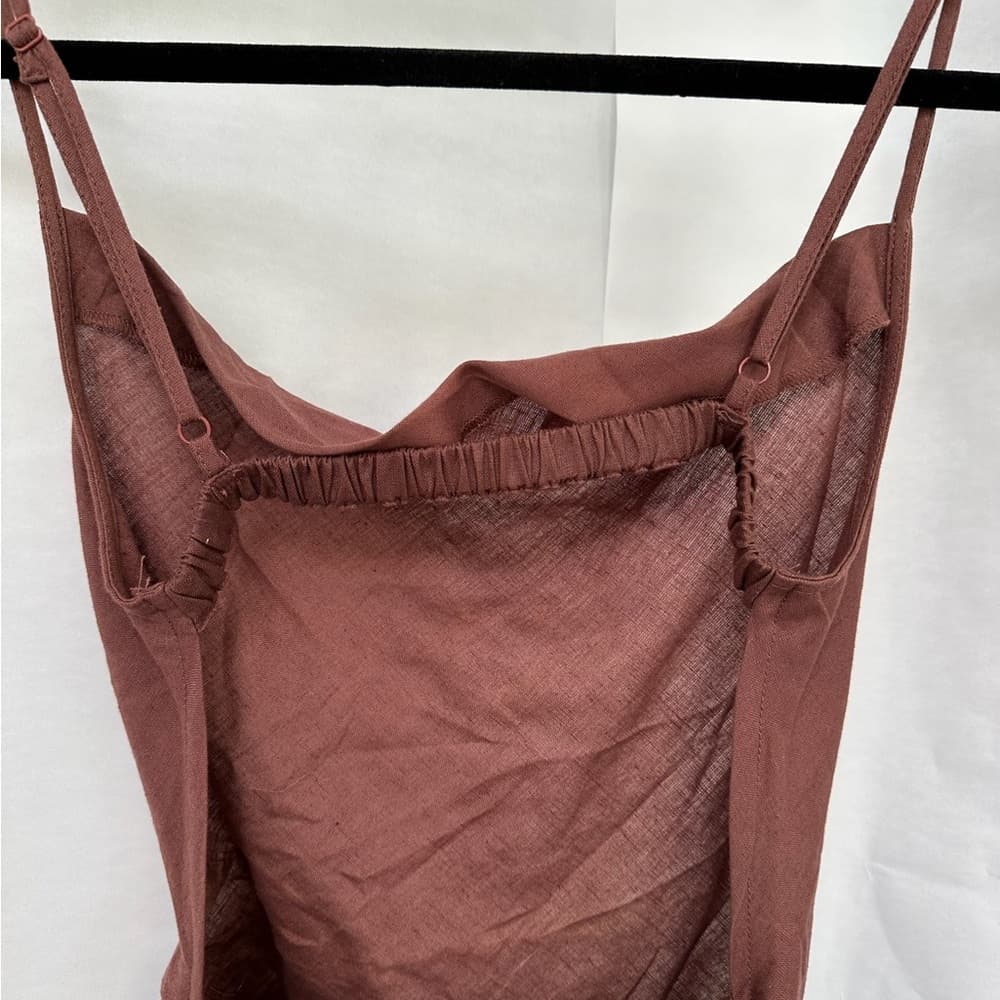 NWT ASOS Design Cowl Neck Beach Mini Dress “Brown” Ruched Tie Side Low Back Sz 0 - Thumbnail 10