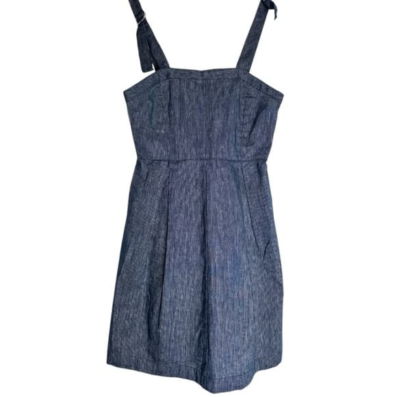 BCBGeneration Denim Pinstripe Mini Apron Overall Mini Dress Size 4 Cottagecore - Thumbnail 13