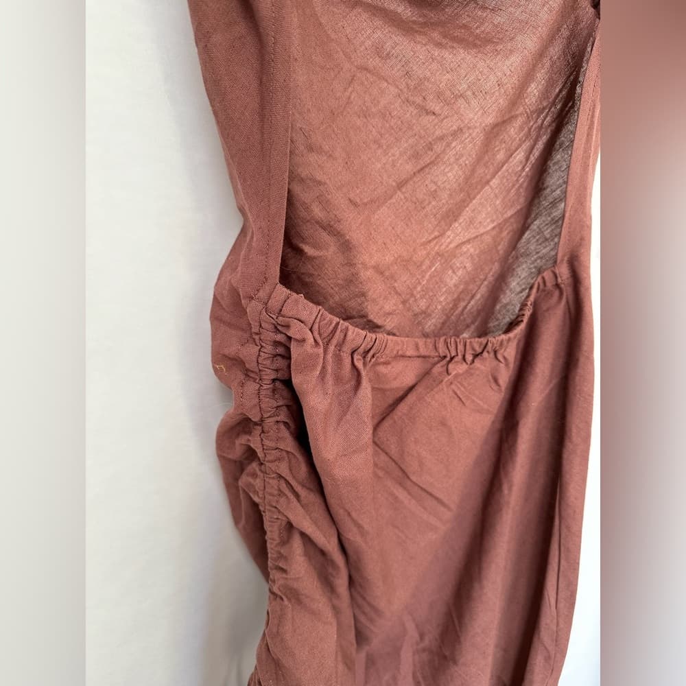 NWT ASOS Design Cowl Neck Beach Mini Dress “Brown” Ruched Tie Side Low Back Sz 0 - Thumbnail 11
