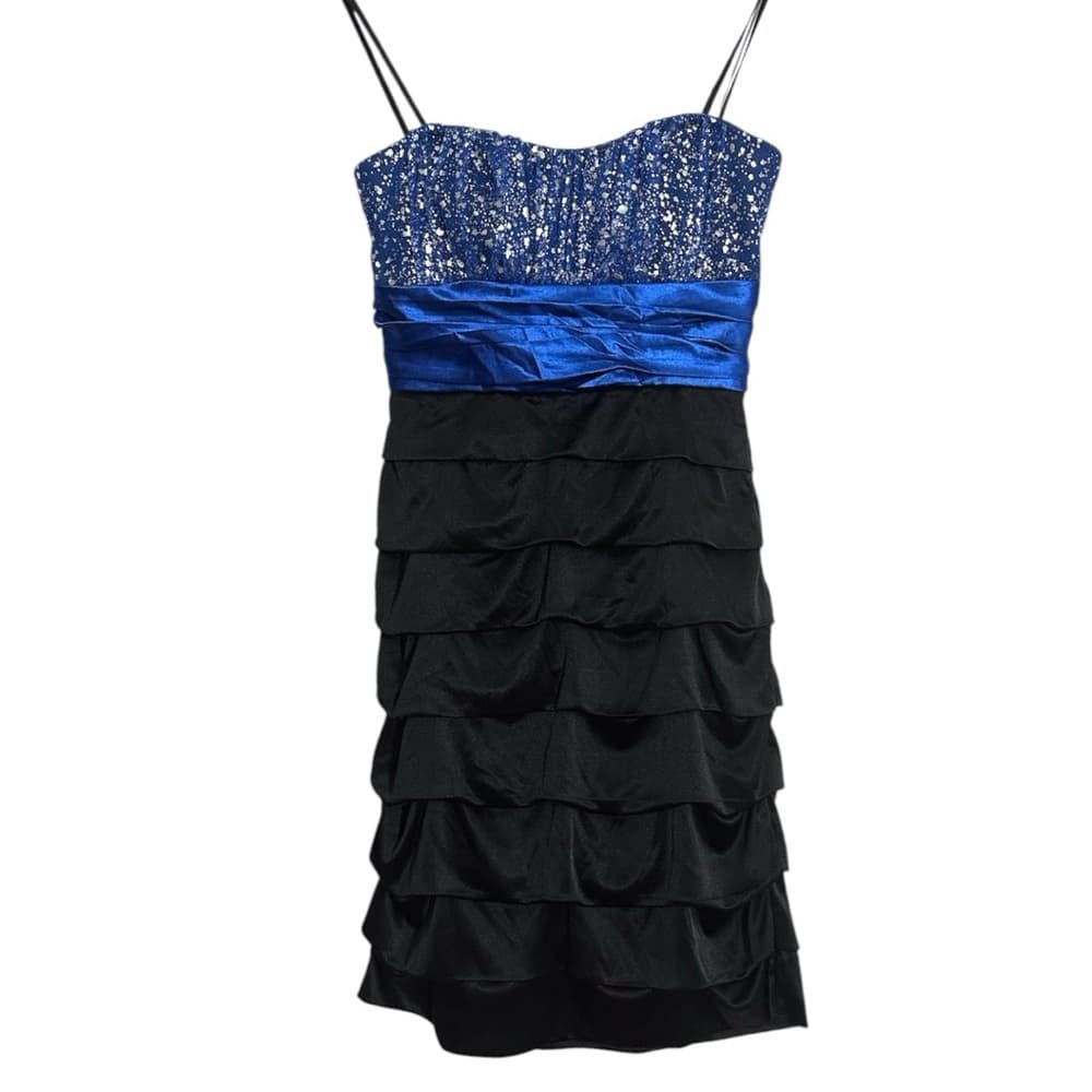 Speechless Glitter Bodice Layered Ruffle Mini Dress Y2K Blue & Black Size Small - Thumbnail 6