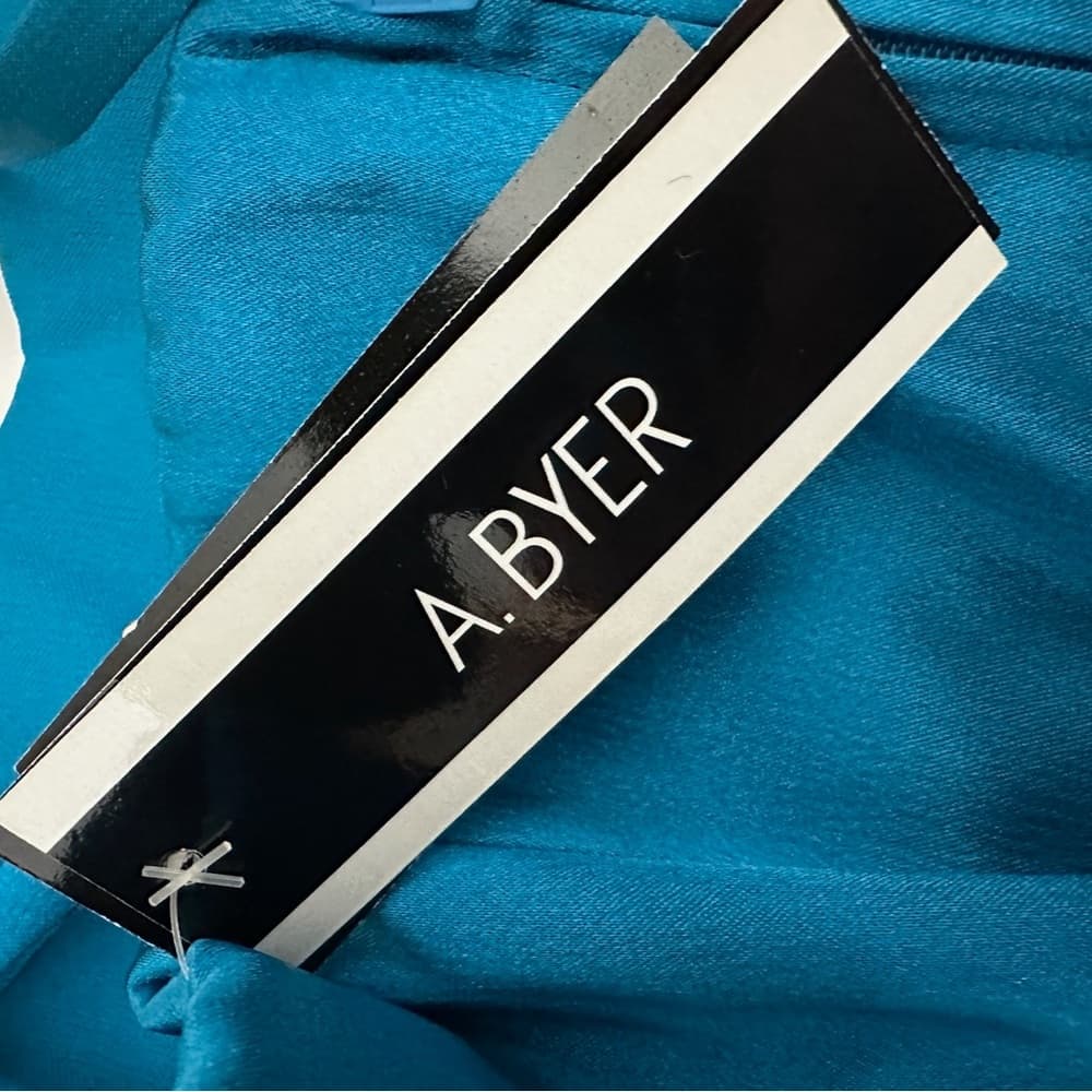 NWT A. Byer Satin Teal Cocktail Dress Pleated Bodice Size 3 | Y2K Deadstock Prom - Thumbnail 3