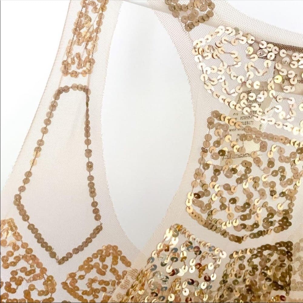 NWT Gold Sequin Sexy Sheer Nude Illusion Mini Dress Arden B Deadstock Y2K Medium - Thumbnail 6