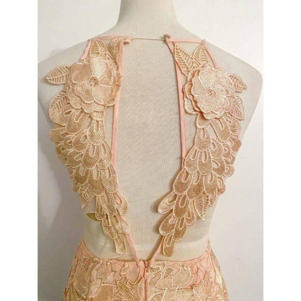 Strategic Illusion Dress Cream Lace Appliqué Sexy Club Party Night Out Mini Med - Thumbnail 4
