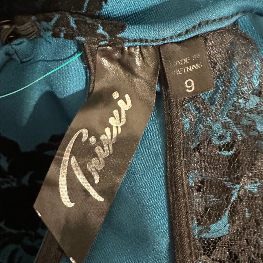 Trixxi Teal Black Velvet Burnout Floral Lace Halter Dress Y2K Size Juniors 9 - Thumbnail 9