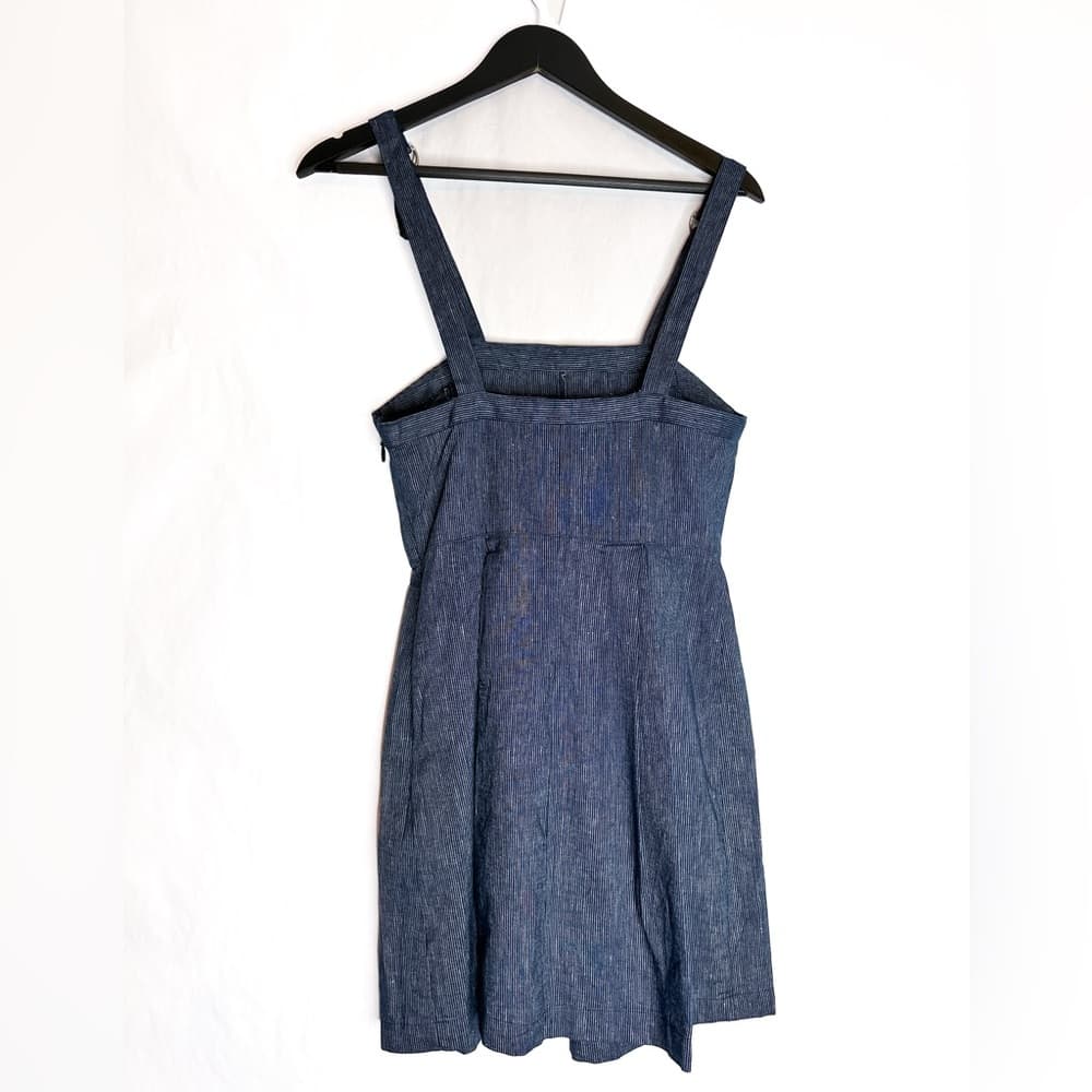 BCBGeneration Denim Pinstripe Mini Apron Overall Mini Dress Size 4 Cottagecore - Thumbnail 3