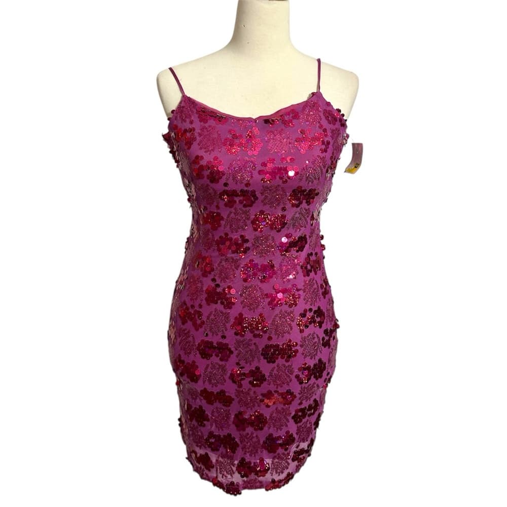 City Studio Sequin Open Back Bodycon Slip Dress Sz 7/8 Juniors Y2K Holiday Party - Thumbnail 2
