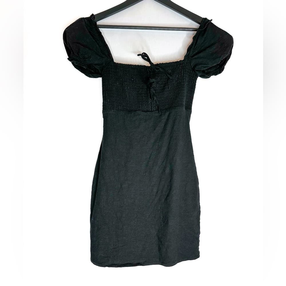 ASTR the Label Black Puff Sleeve Nina Mini Dress Smocked Blend Size Small - Thumbnail 12