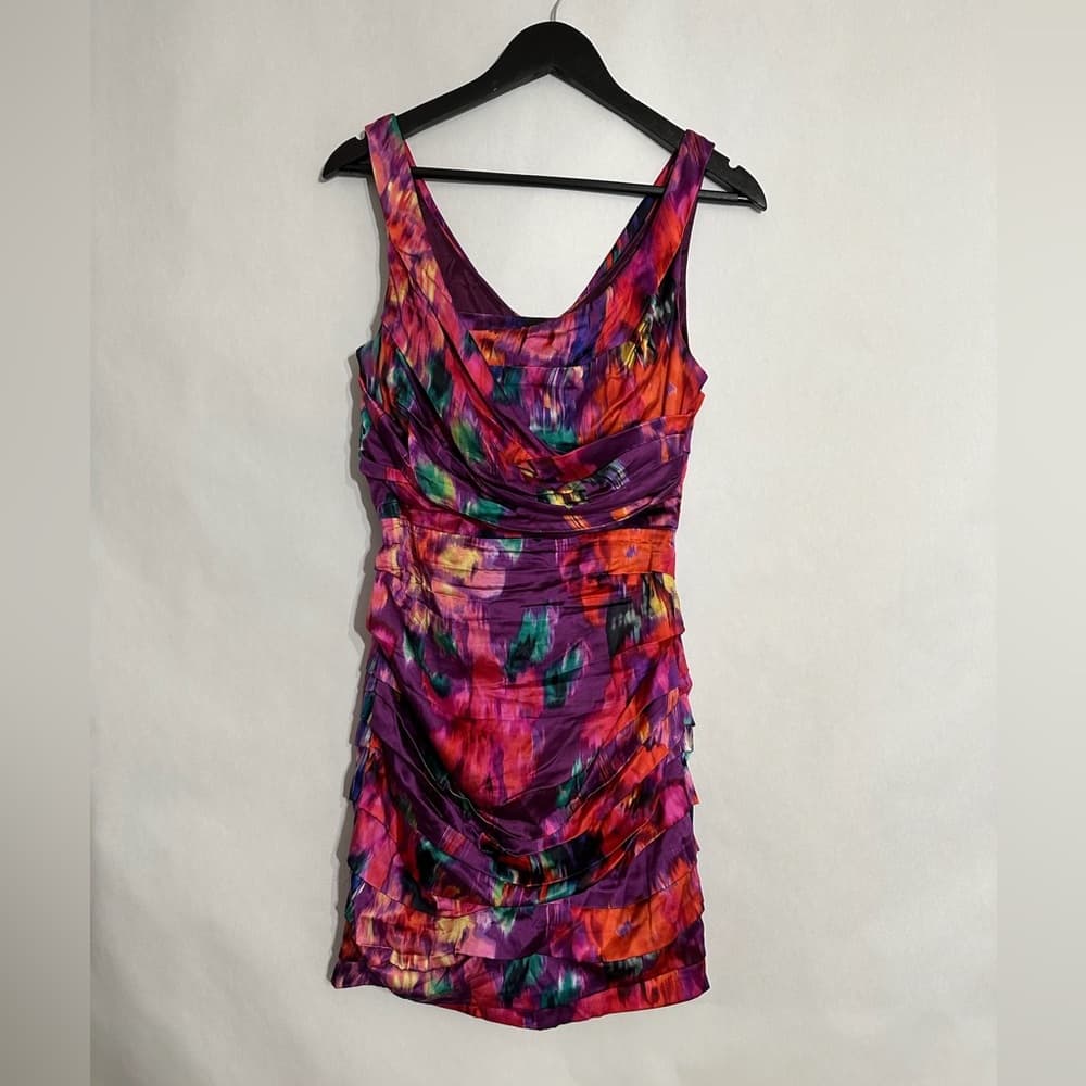 Express Design Studio Multicolor Silk Bodycon Mini Dress Size 6 Glam Cocktail - Thumbnail 5