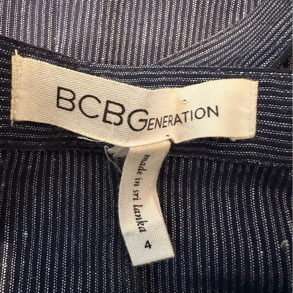 BCBGeneration Denim Pinstripe Mini Apron Overall Mini Dress Size 4 Cottagecore - Thumbnail 9