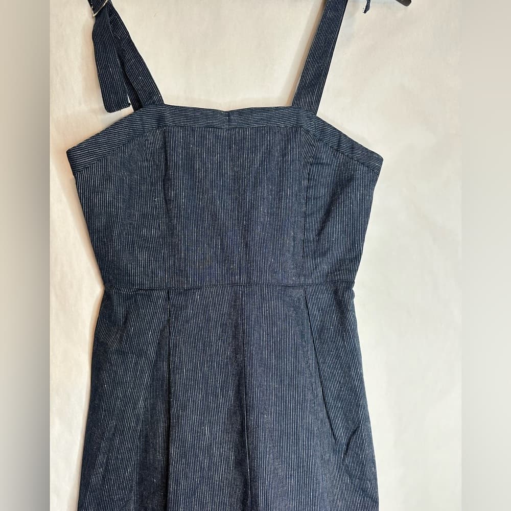 BCBGeneration Denim Pinstripe Mini Apron Overall Mini Dress Size 4 Cottagecore - Thumbnail 7