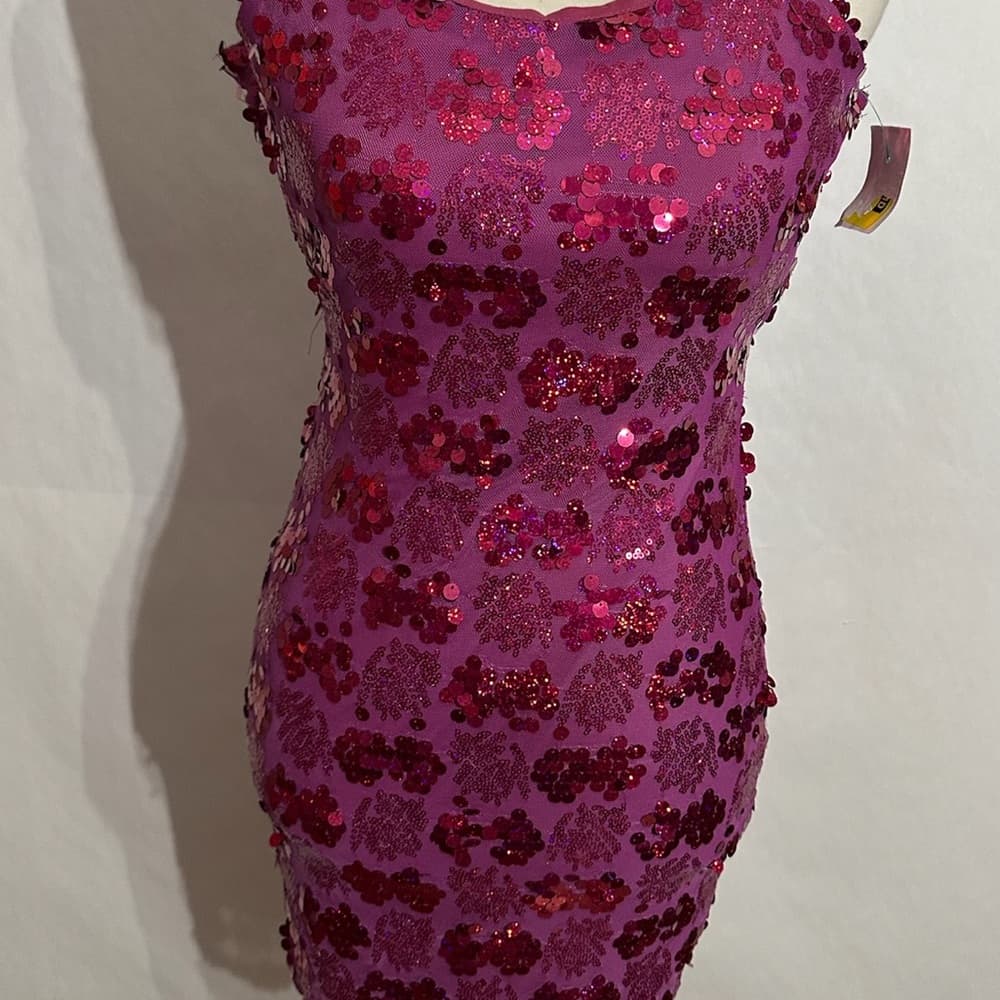 City Studio Sequin Open Back Bodycon Slip Dress Sz 7/8 Juniors Y2K Holiday Party - Thumbnail 4