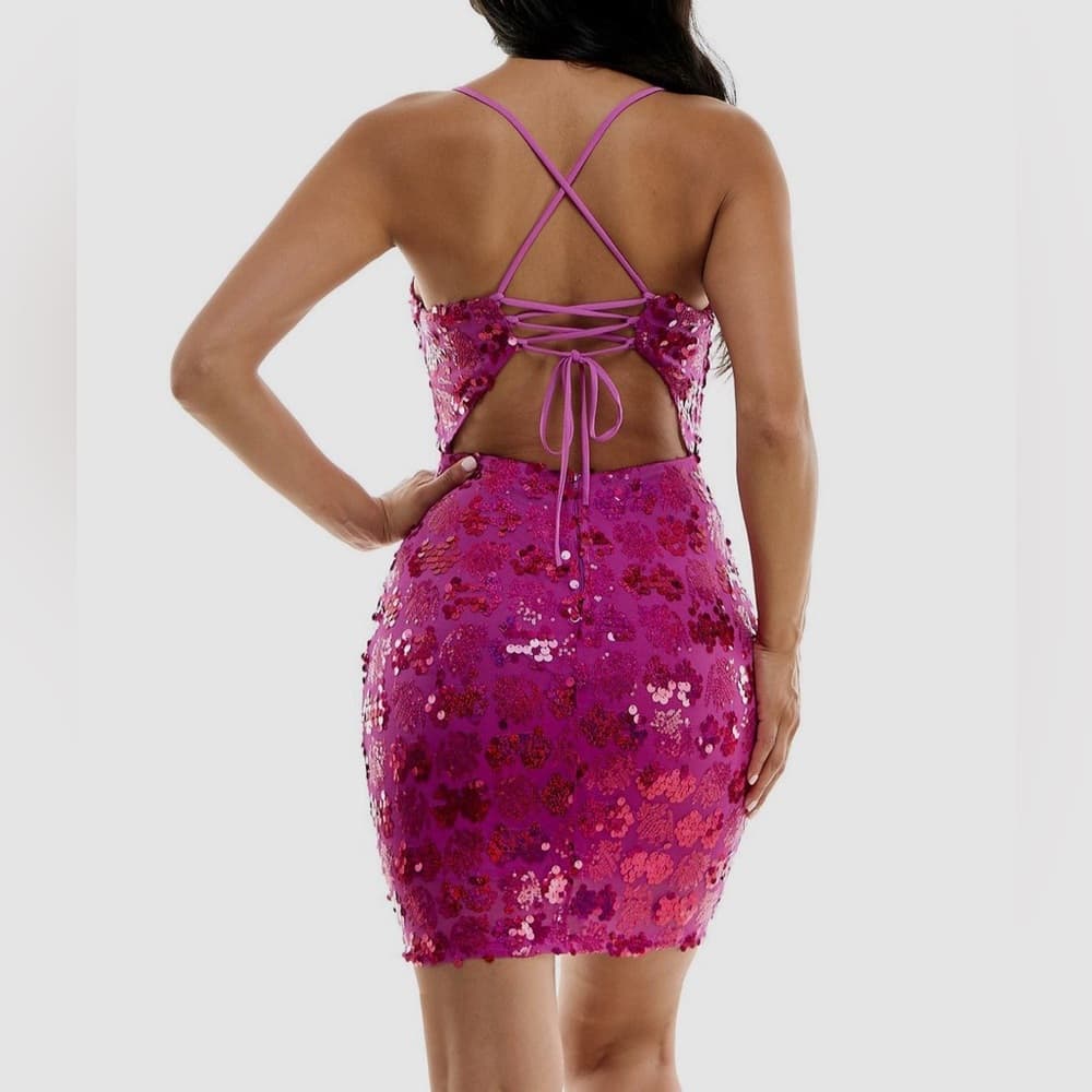 City Studio Sequin Open Back Bodycon Slip Dress Sz 7/8 Juniors Y2K Holiday Party