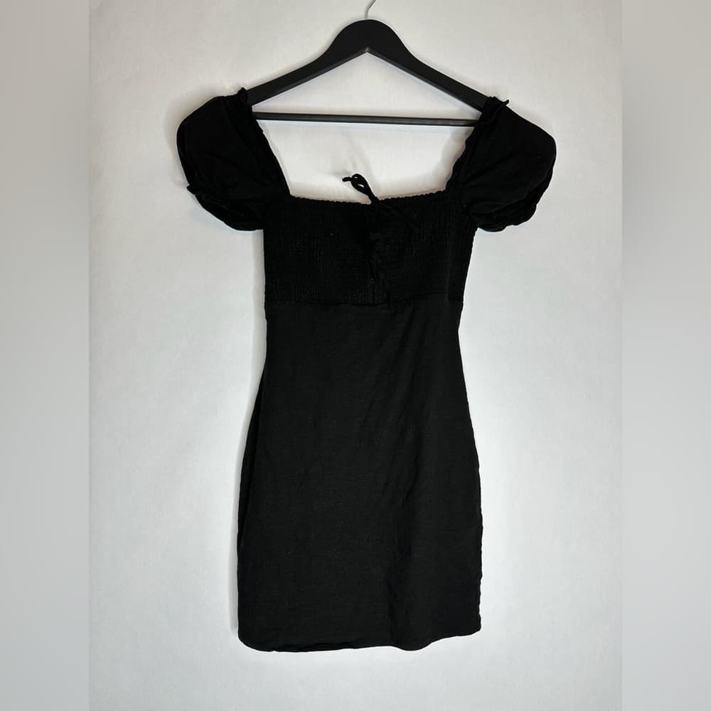 ASTR the Label Black Puff Sleeve Nina Mini Dress Smocked Blend Size Small - Thumbnail 8