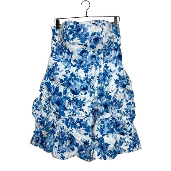 Deb Blue White Floral Strapless Ruffle Dress Y2K Mini Party Summer 16 SEE NOTE - Thumbnail 9