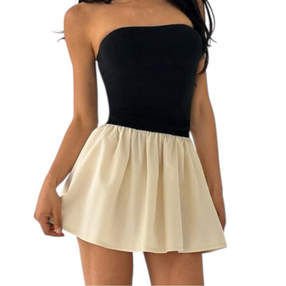 NWOT SHEIN Color Block Strapless Mini Dress Black Beige | TAGS CUT OUT SEE NOTE - Thumbnail 14