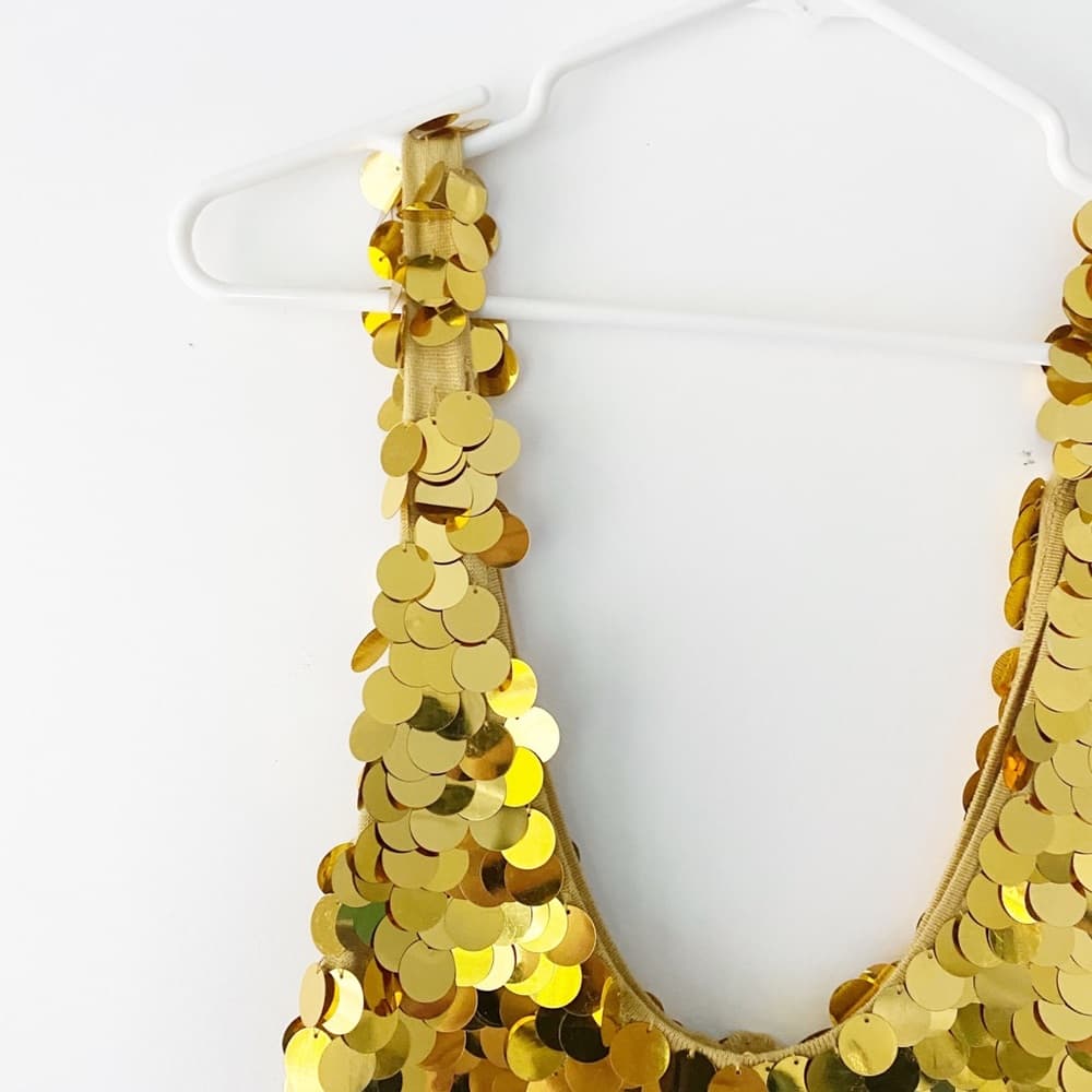 Paris Hilton Gold Sequin Paillettes Gold Dress Y2K Vintage Deadstock - Thumbnail 11