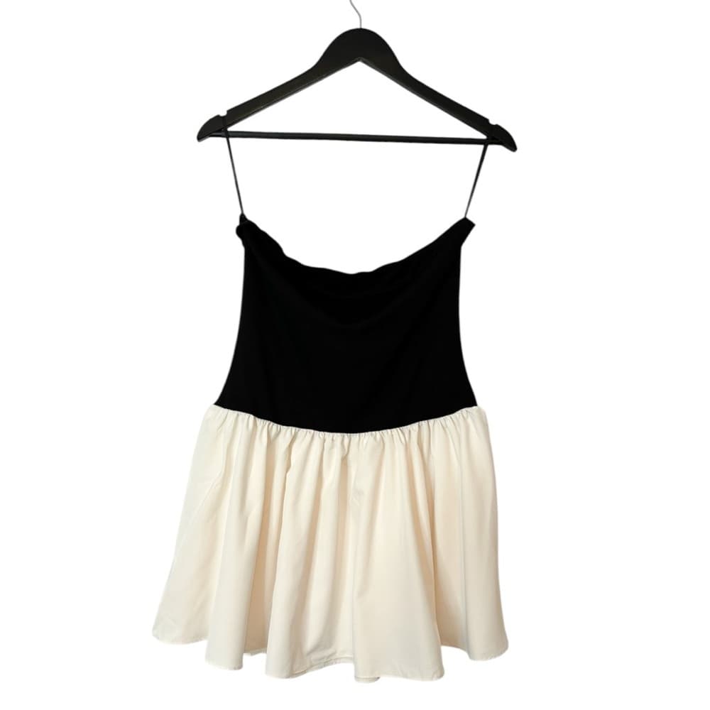 NWOT SHEIN Color Block Strapless Mini Dress Black Beige | TAGS CUT OUT SEE NOTE - Thumbnail 8