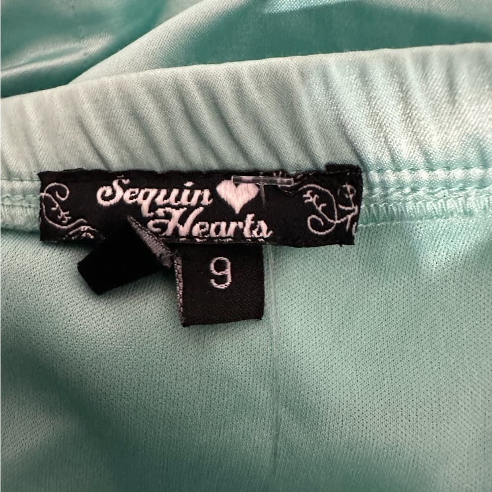 Sequin Hearts Aqua Strapless Sweetheart Neckline Dress Black Silver Bead Sz 9 Jr - Thumbnail 3