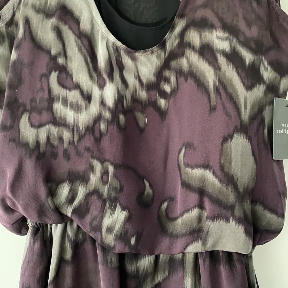 Robert Rodriguez Scoop Neck Silk Shift Dress Multi Color Graphic Print Lace Trim - Thumbnail 7