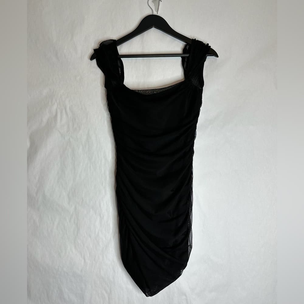 Princess Polly Charvi Mini Dress in Black Mesh Off or On Shoulder in Size US 8 - Thumbnail 12