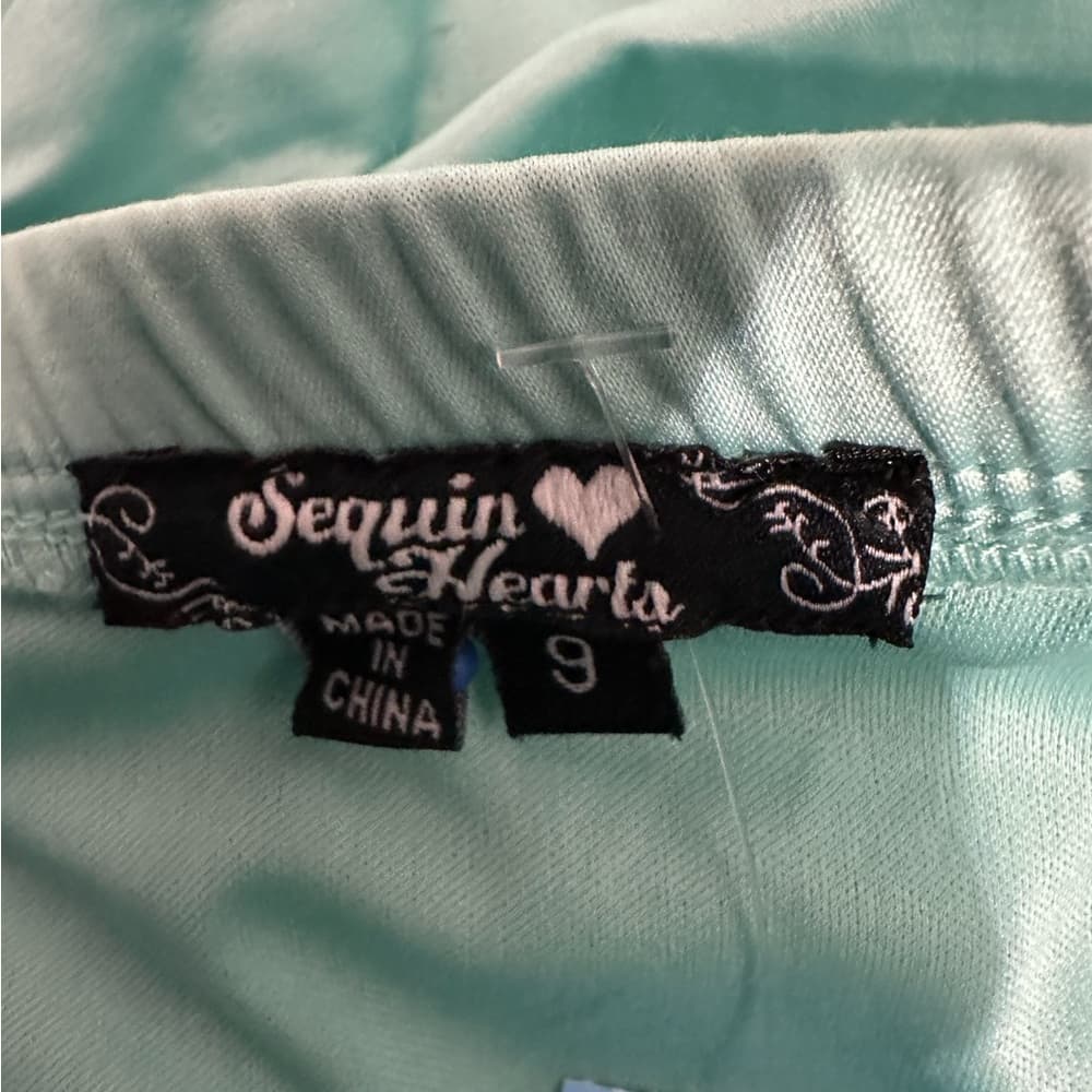 Sequin Hearts Aqua Strapless Sweetheart Neckline Dress Black Silver Bead Sz 9 Jr - Thumbnail 5