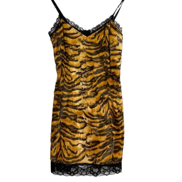 D&G Dolce & Gabbana Tiger Faux Fur Slip Dress Lace Vintage Y2K 38 (IT) / 2 (US) - Thumbnail 12