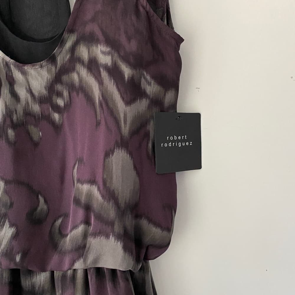Robert Rodriguez Scoop Neck Silk Shift Dress Multi Color Graphic Print Lace Trim - Thumbnail 2