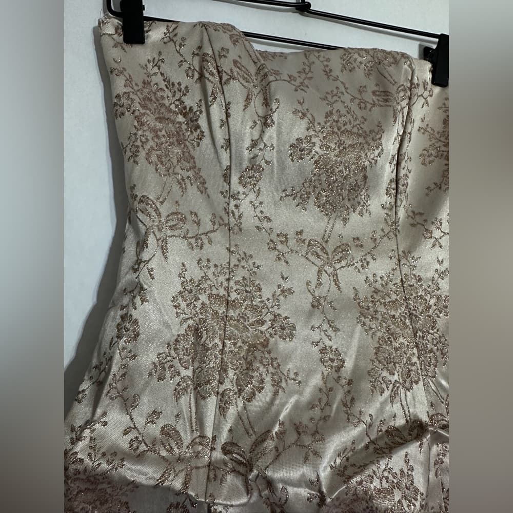 Zum Zum by Niki Livas Strapless Brocade Party Dress Champagne Y2K Size 1 Juniors - Thumbnail 8