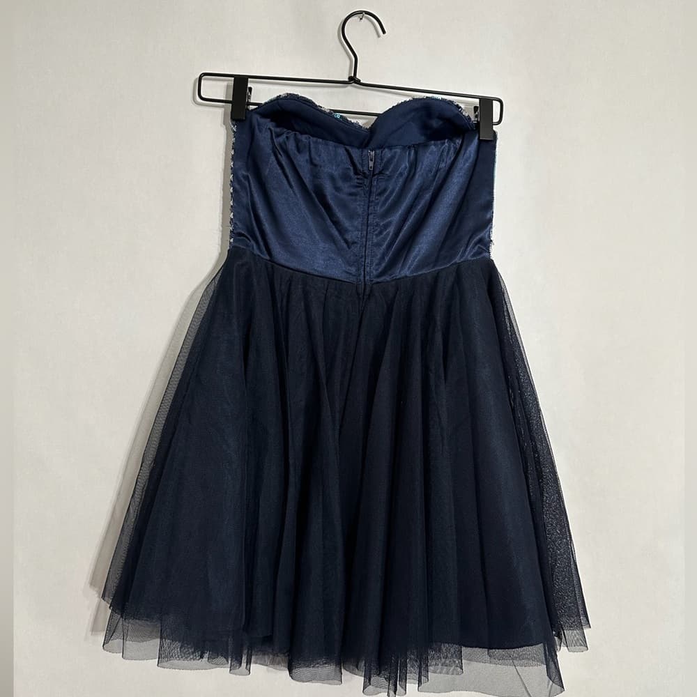Nights by Teeze Me Strapless Sequin Corset Tulle Party Dress Y2K Blue Juniors 1 - Thumbnail 3